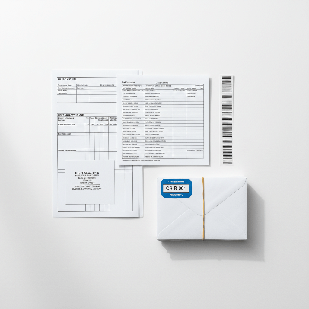 Presorted HOA mailing bundles with USPS Intelligent Mail barcodes ready for delivery