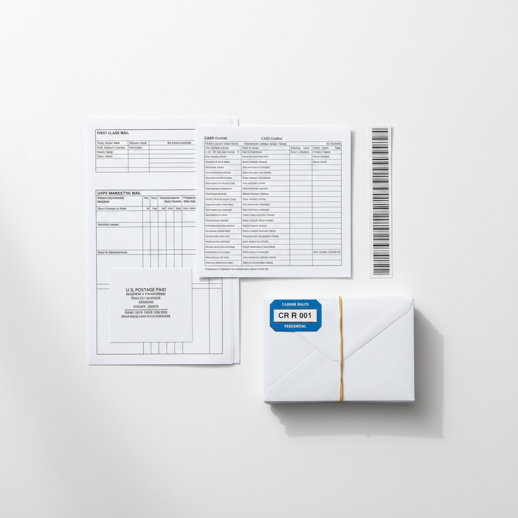 Presorted HOA mailing bundles with USPS Intelligent Mail barcodes ready for delivery