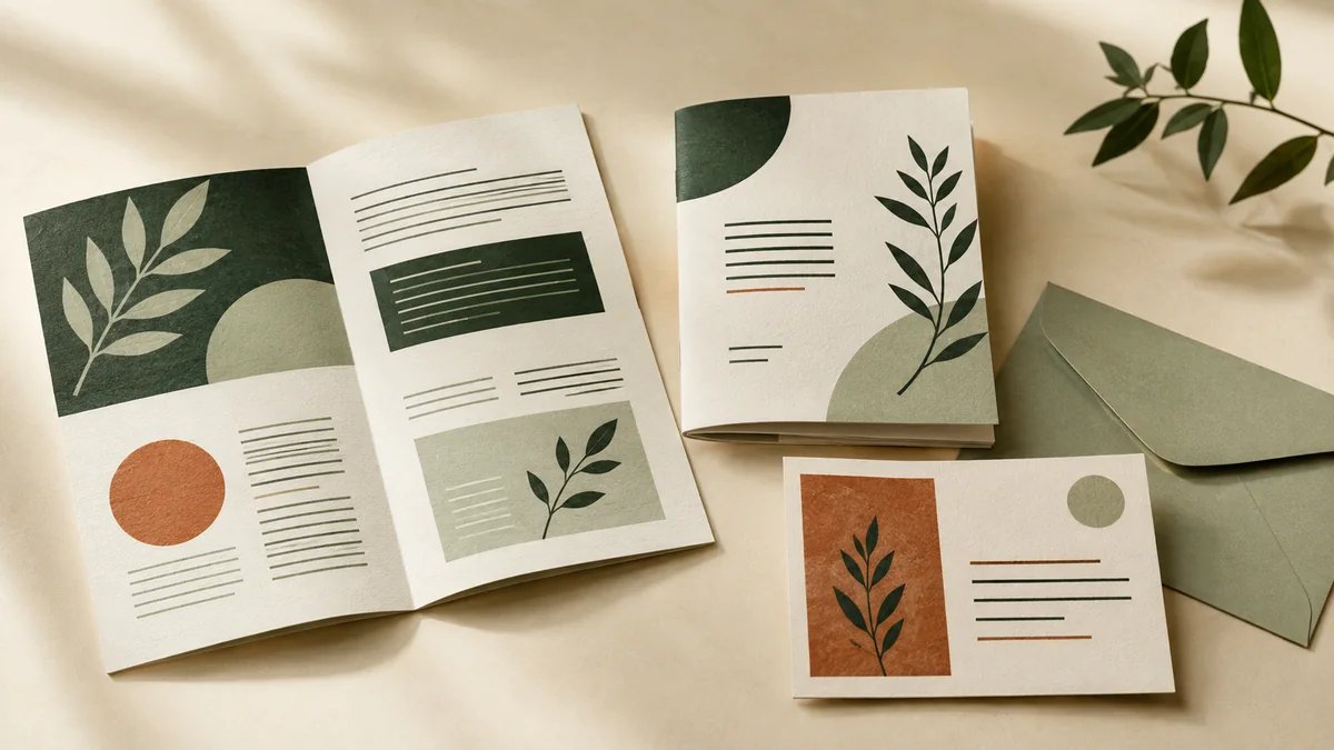 Illustrative newsletter, booklet and community handout layouts
